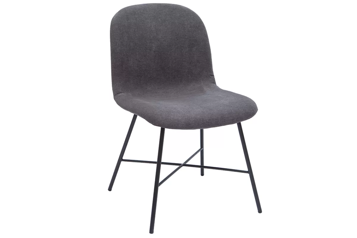Miliboo Sillas Modernas-Silla de diseño de efecto aterciopelado gris oscuro y metal negro ARCADE
