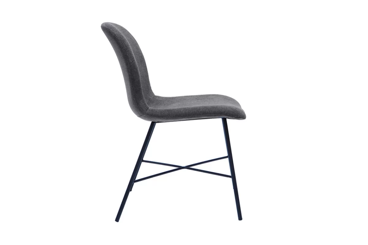 Miliboo Sillas Modernas-Silla de diseño de efecto aterciopelado gris oscuro y metal negro ARCADE