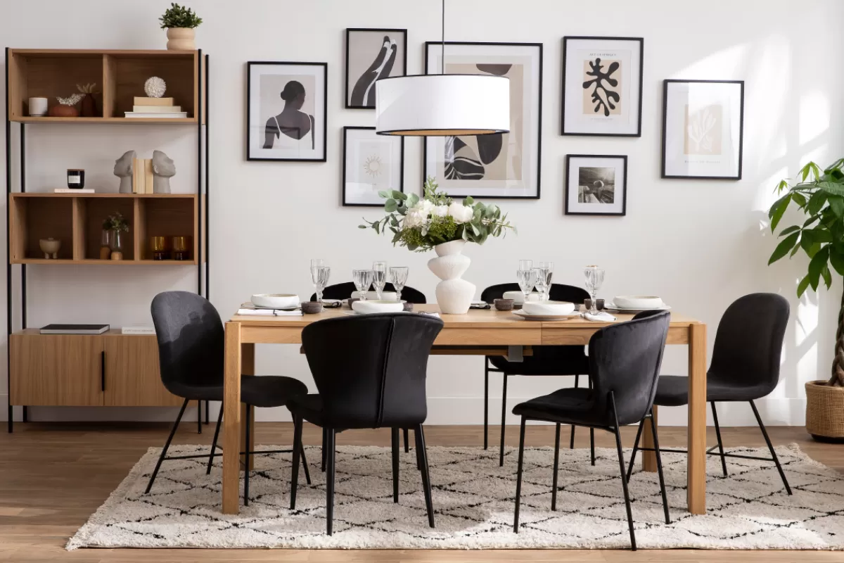 Miliboo Sillas Modernas-Silla de diseño de efecto aterciopelado gris oscuro y metal negro ARCADE
