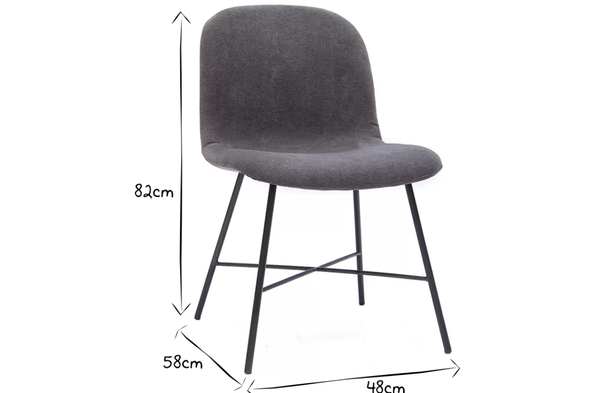 Miliboo Sillas Modernas-Silla de diseño de efecto aterciopelado gris oscuro y metal negro ARCADE
