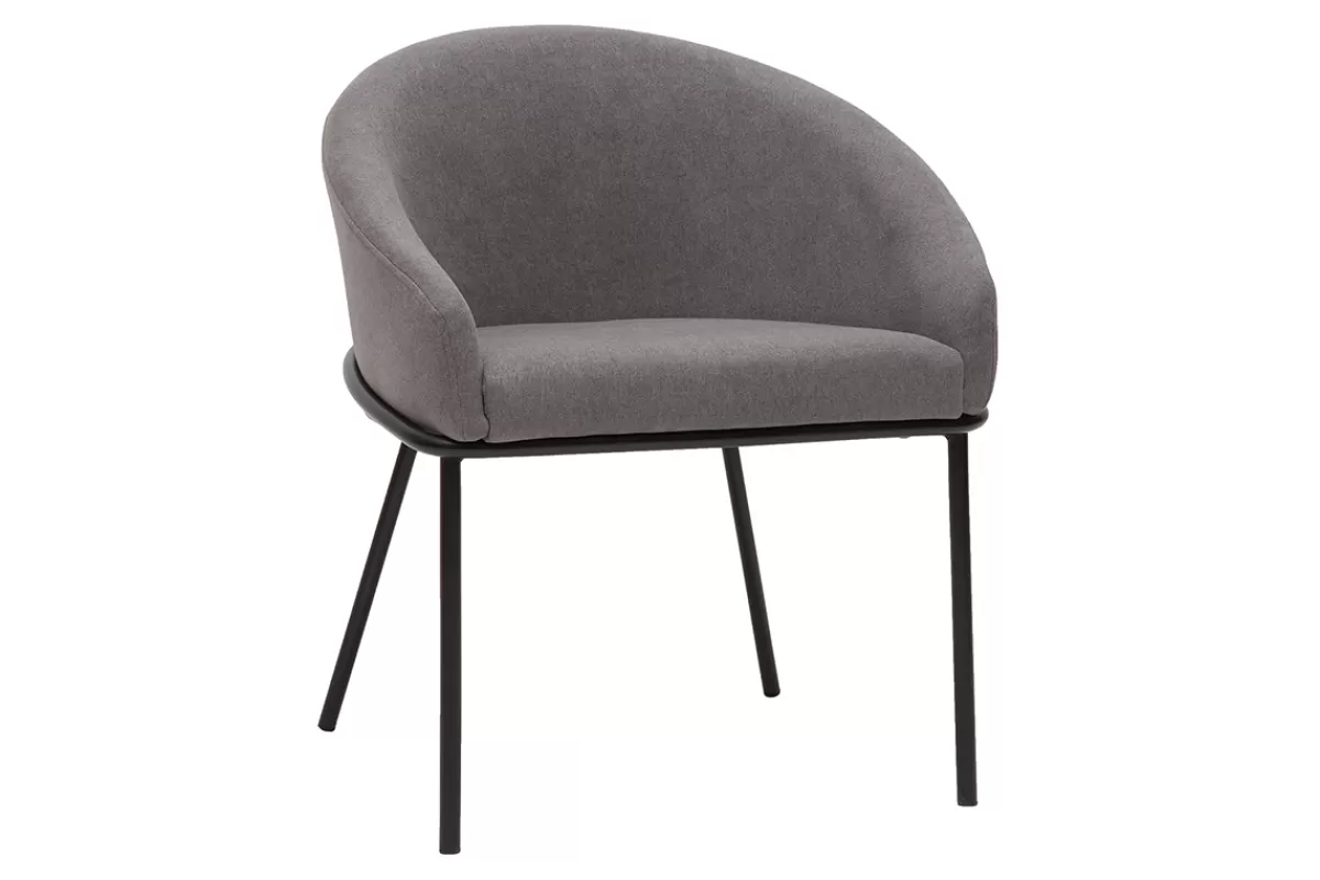 Miliboo Sillas Modernas-Silla de diseño de tela efecto aterciopelado gris y metal negro JENNA