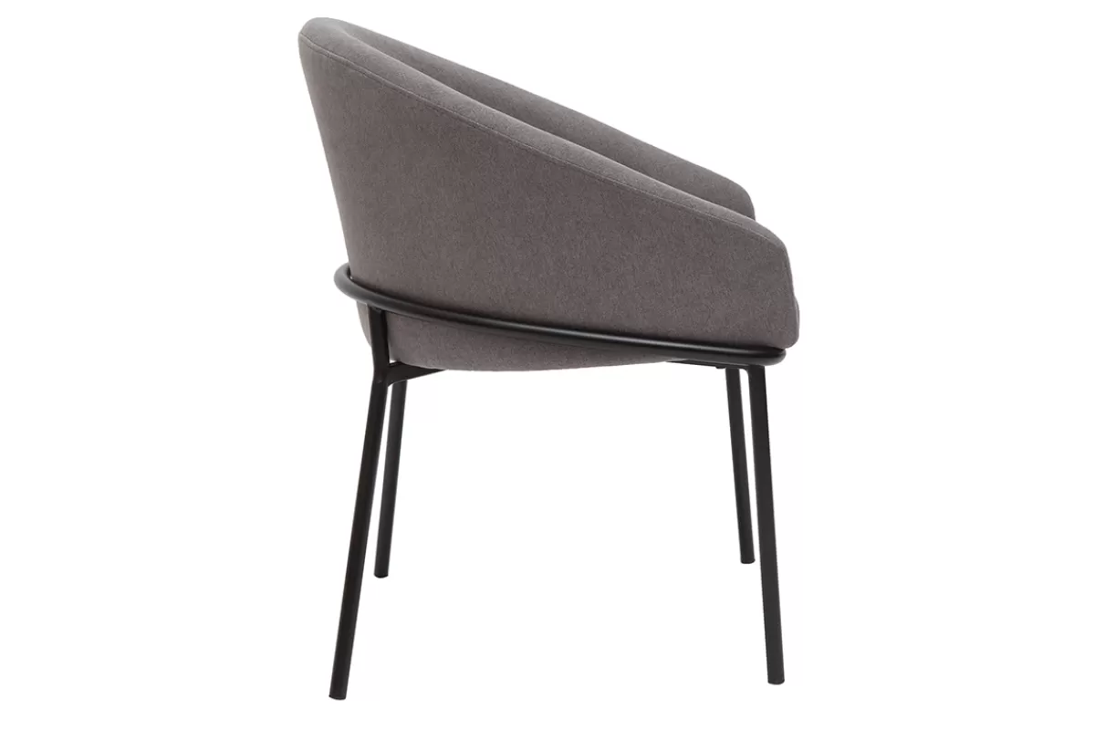 Miliboo Sillas Modernas-Silla de diseño de tela efecto aterciopelado gris y metal negro JENNA