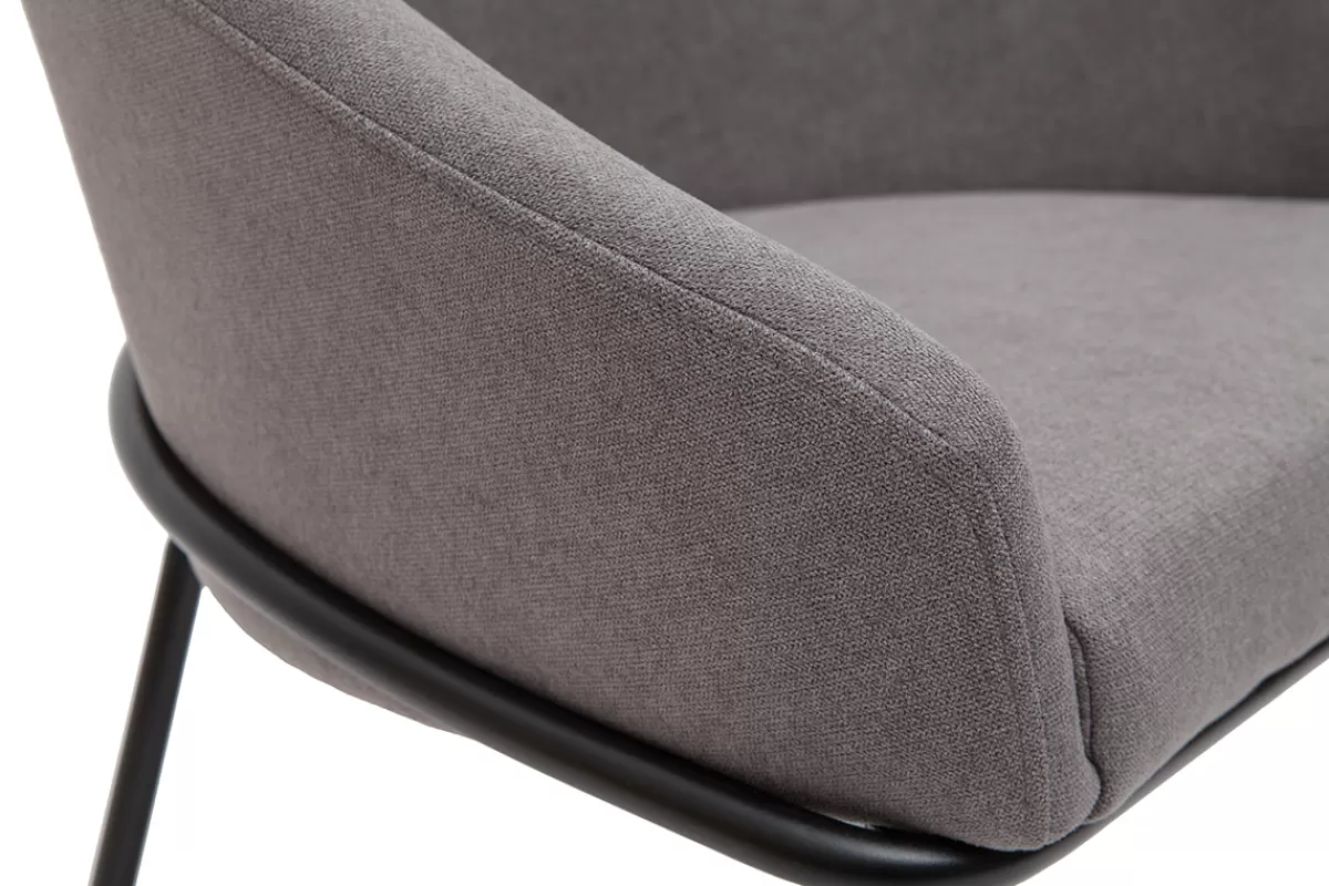 Miliboo Sillas Modernas-Silla de diseño de tela efecto aterciopelado gris y metal negro JENNA