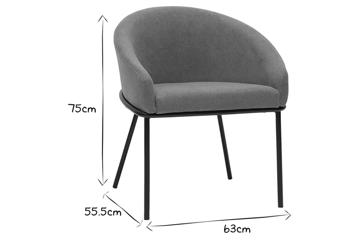 Miliboo Sillas Modernas-Silla de diseño de tela efecto aterciopelado gris y metal negro JENNA
