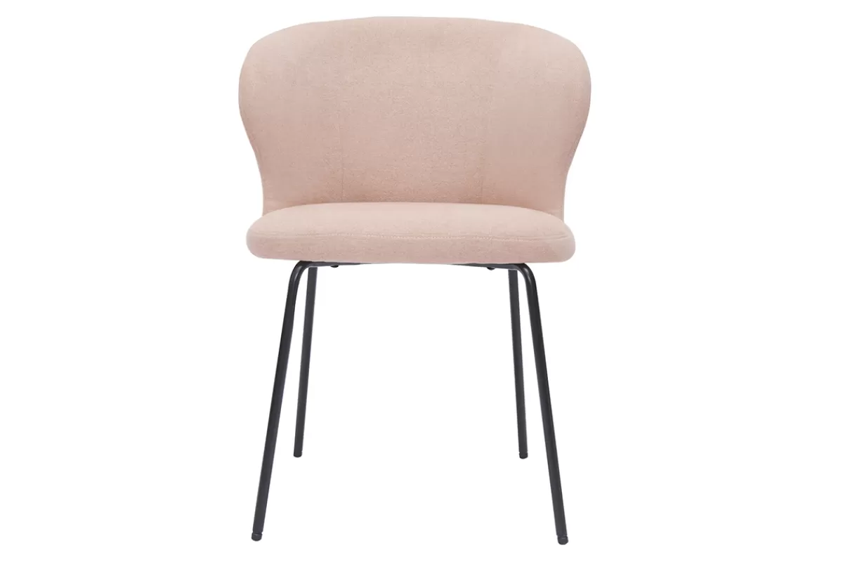 Miliboo Sillas Modernas-Silla de diseño de tela efecto aterciopelado rosa palo y metal negro YDA
