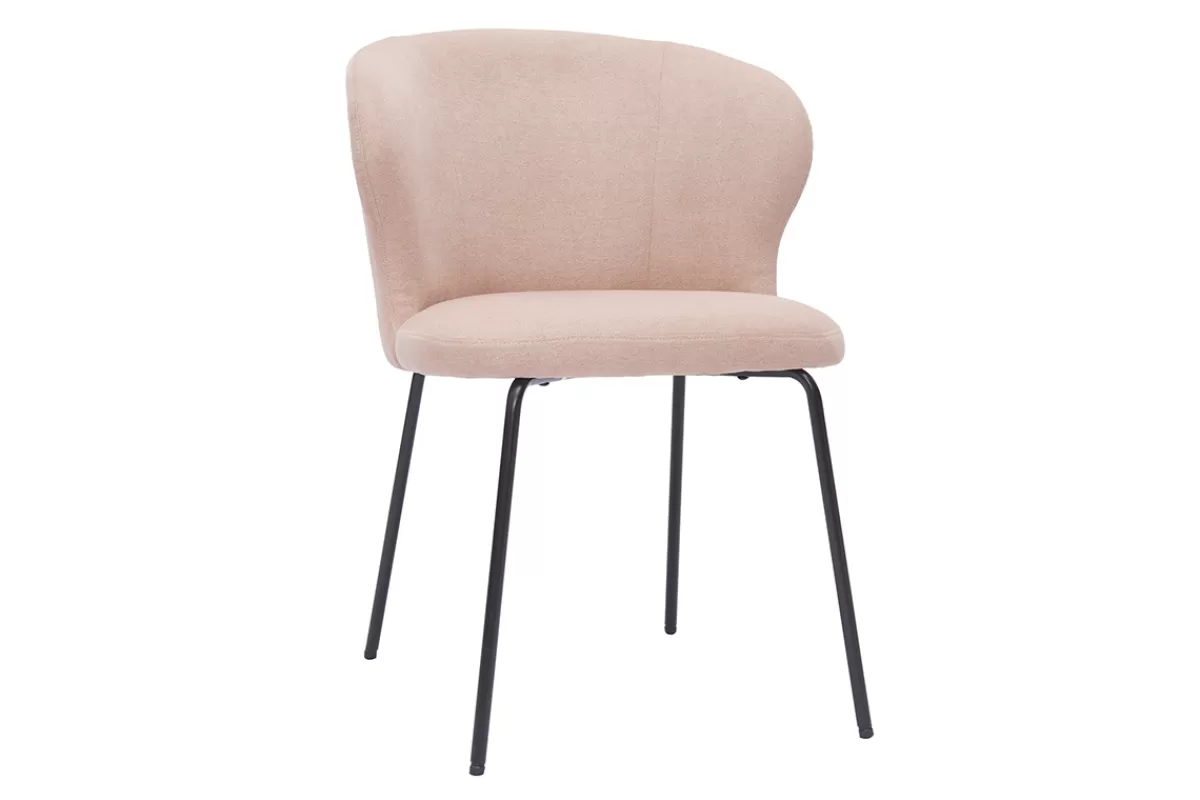 Miliboo Sillas Modernas-Silla de diseño de tela efecto aterciopelado rosa palo y metal negro YDA