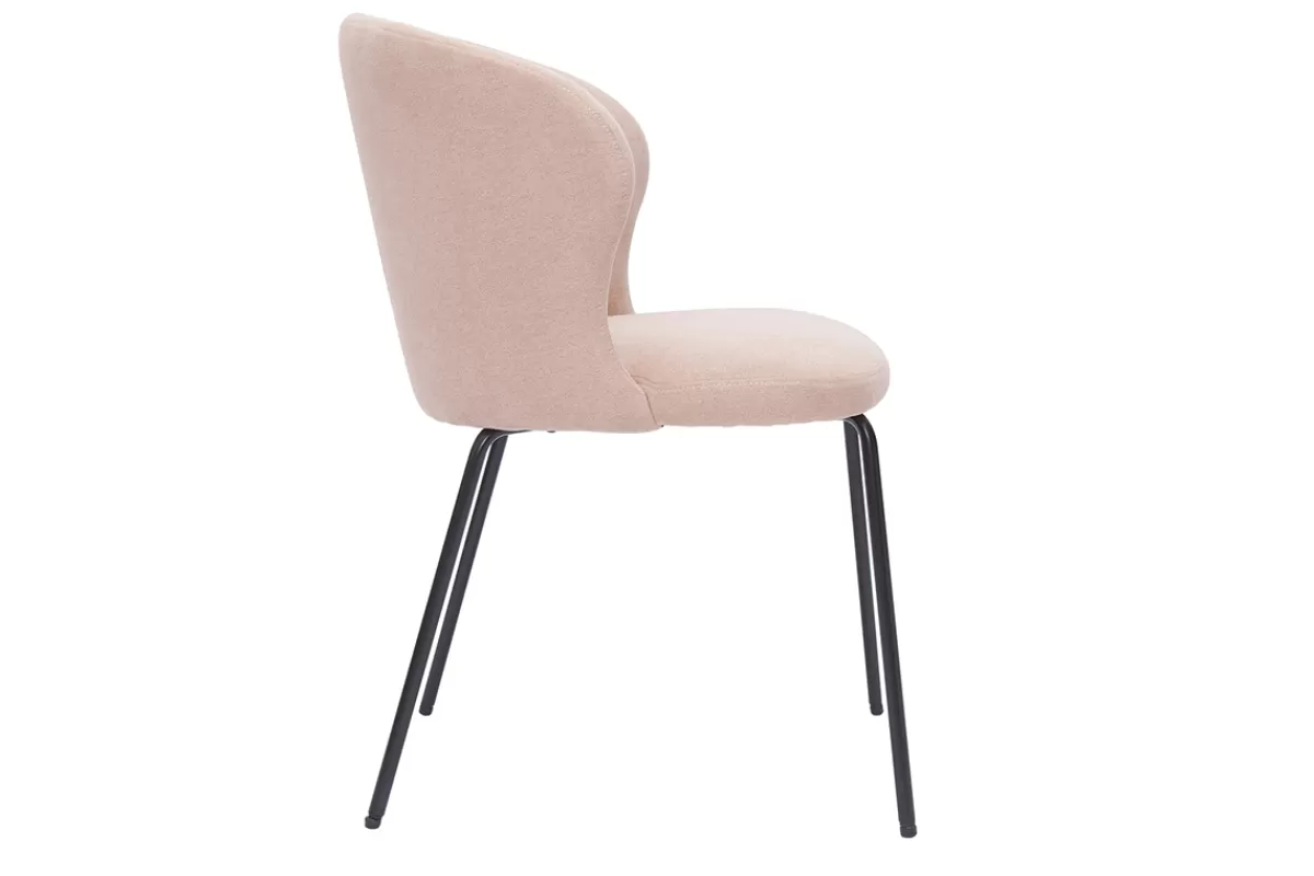 Miliboo Sillas Modernas-Silla de diseño de tela efecto aterciopelado rosa palo y metal negro YDA