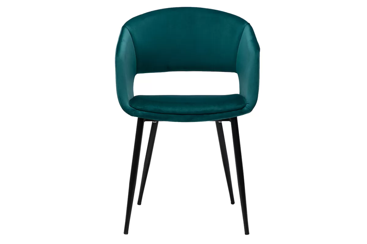 Miliboo Sillas Modernas-Silla de diseño de terciopelo azul petróleo y patas de metal negro PRISMA