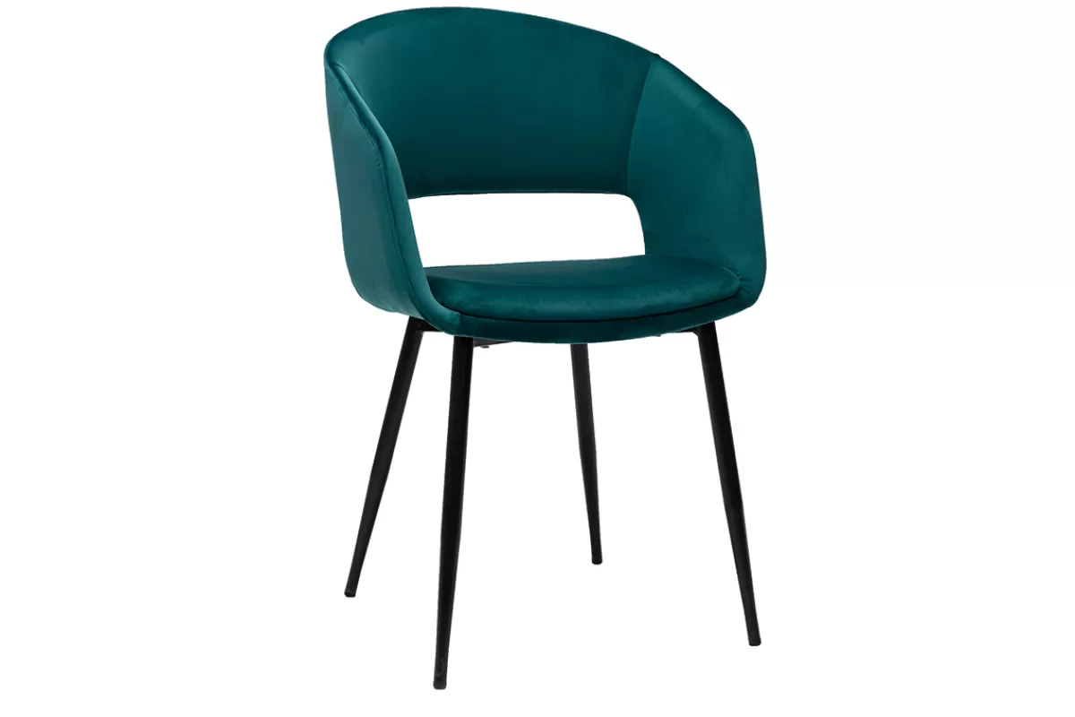 Miliboo Sillas Modernas-Silla de diseño de terciopelo azul petróleo y patas de metal negro PRISMA