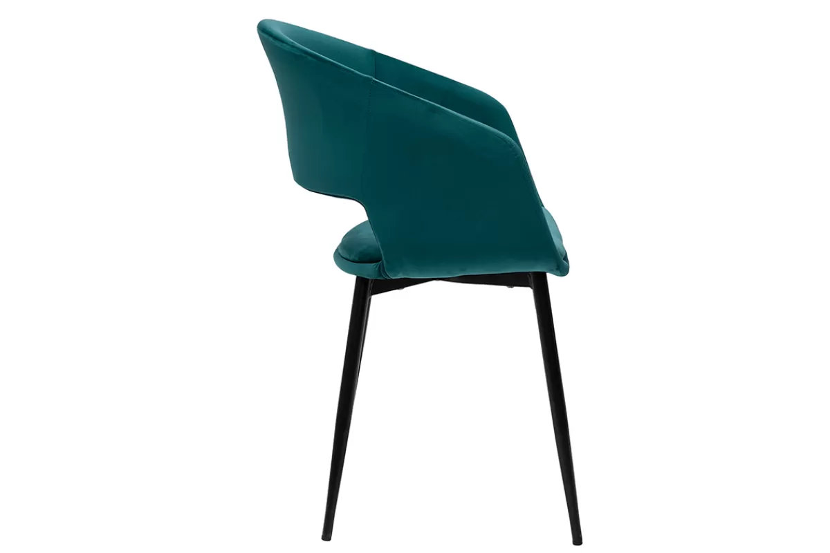 Miliboo Sillas Modernas-Silla de diseño de terciopelo azul petróleo y patas de metal negro PRISMA