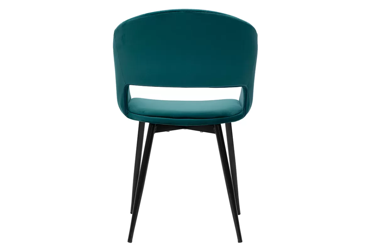 Miliboo Sillas Modernas-Silla de diseño de terciopelo azul petróleo y patas de metal negro PRISMA