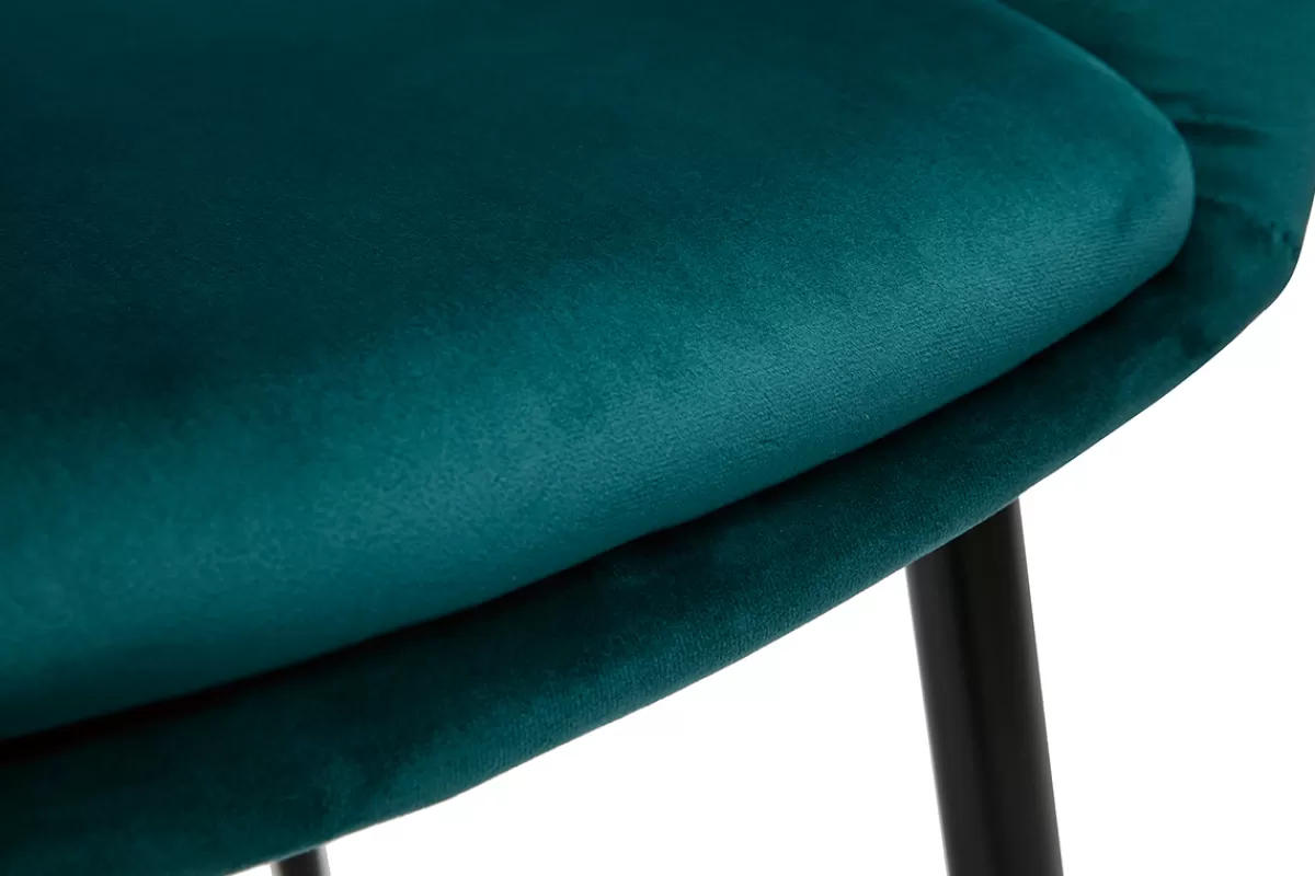 Miliboo Sillas Modernas-Silla de diseño de terciopelo azul petróleo y patas de metal negro PRISMA