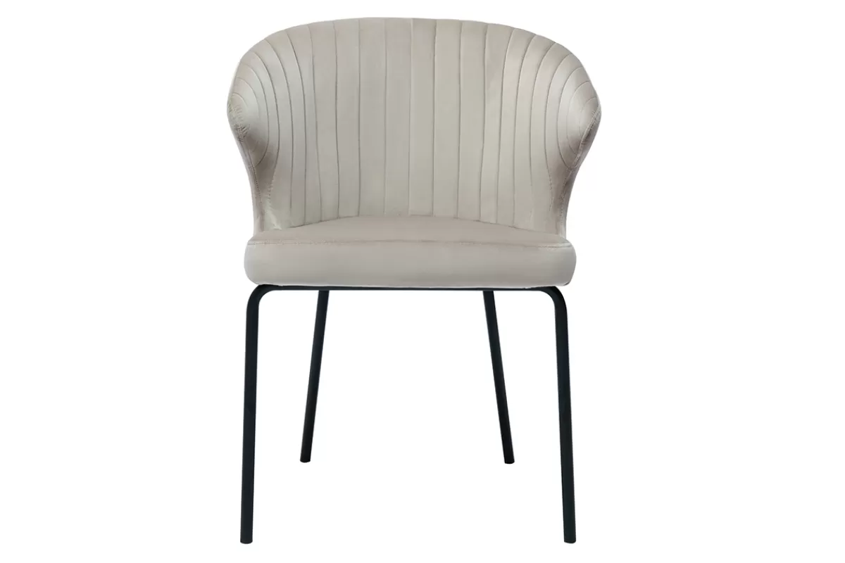 Miliboo Sillas Modernas-Silla de diseño de terciopelo gofrado color topo y metal negro REQUIEM