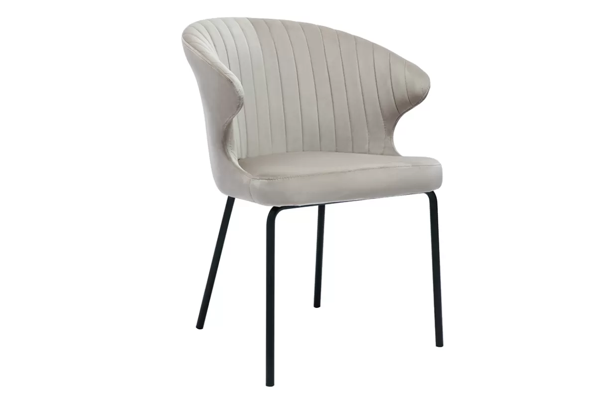 Miliboo Sillas Modernas-Silla de diseño de terciopelo gofrado color topo y metal negro REQUIEM