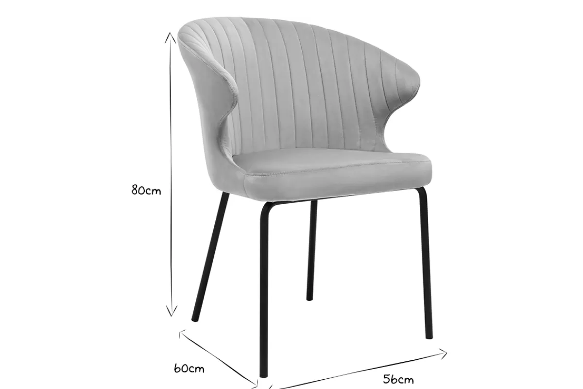Miliboo Sillas Modernas-Silla de diseño de terciopelo gofrado color topo y metal negro REQUIEM