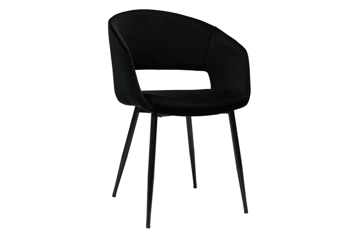 Miliboo Sillas Modernas-Silla de diseño de terciopelo negra con patas de metal negro PRISMA