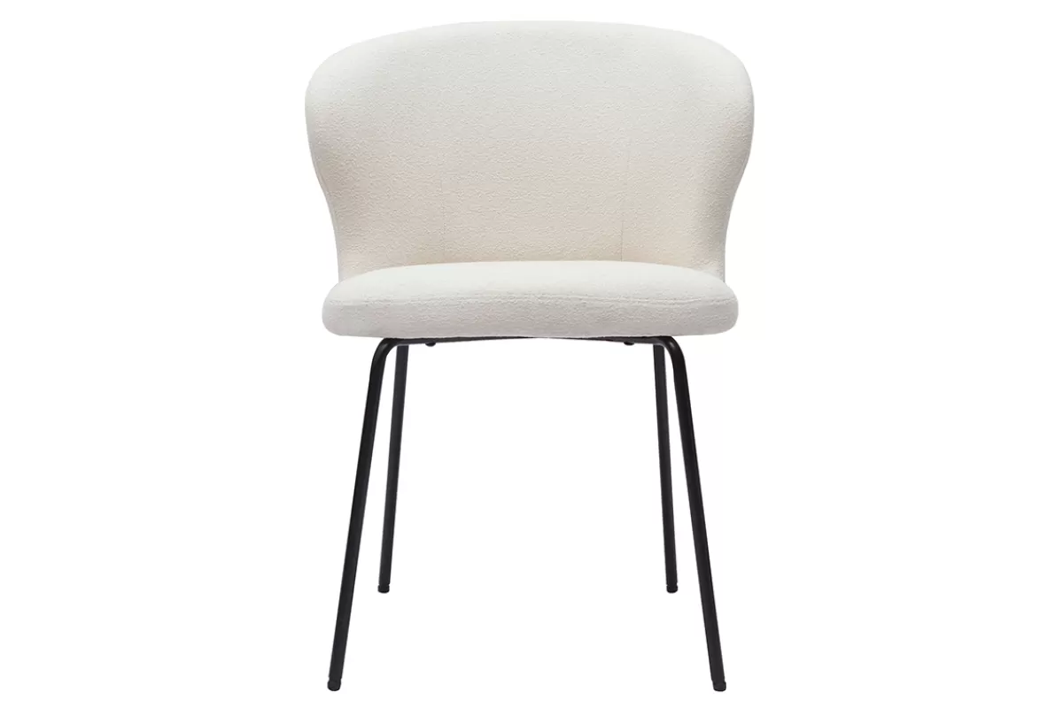 Miliboo Sillas Modernas-Silla de diseño en tejido borreguillo blanco y metal negro YDA