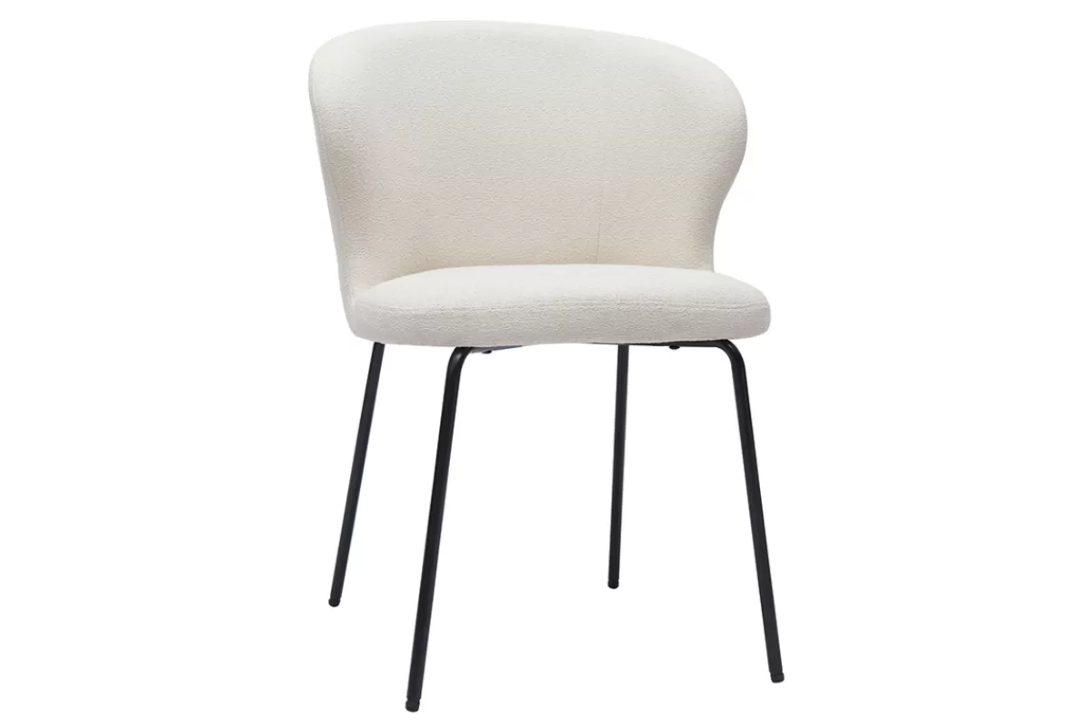 Miliboo Sillas Modernas-Silla de diseño en tejido borreguillo blanco y metal negro YDA