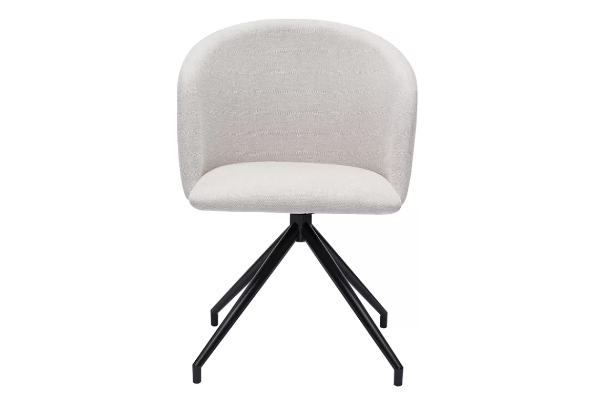 Miliboo Sillas Modernas-Silla de diseño giratoria 360° de terciopelo beige texturizado y metal negro VANITY