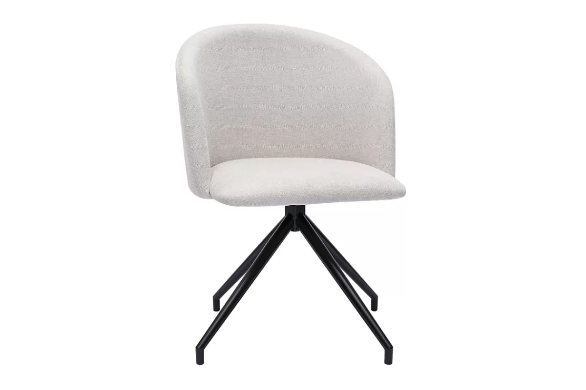 Miliboo Sillas Modernas-Silla de diseño giratoria 360° de terciopelo beige texturizado y metal negro VANITY