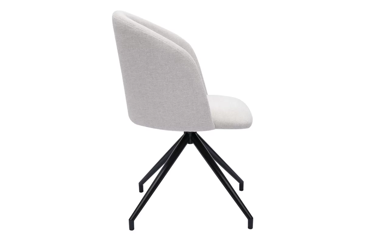 Miliboo Sillas Modernas-Silla de diseño giratoria 360° de terciopelo beige texturizado y metal negro VANITY