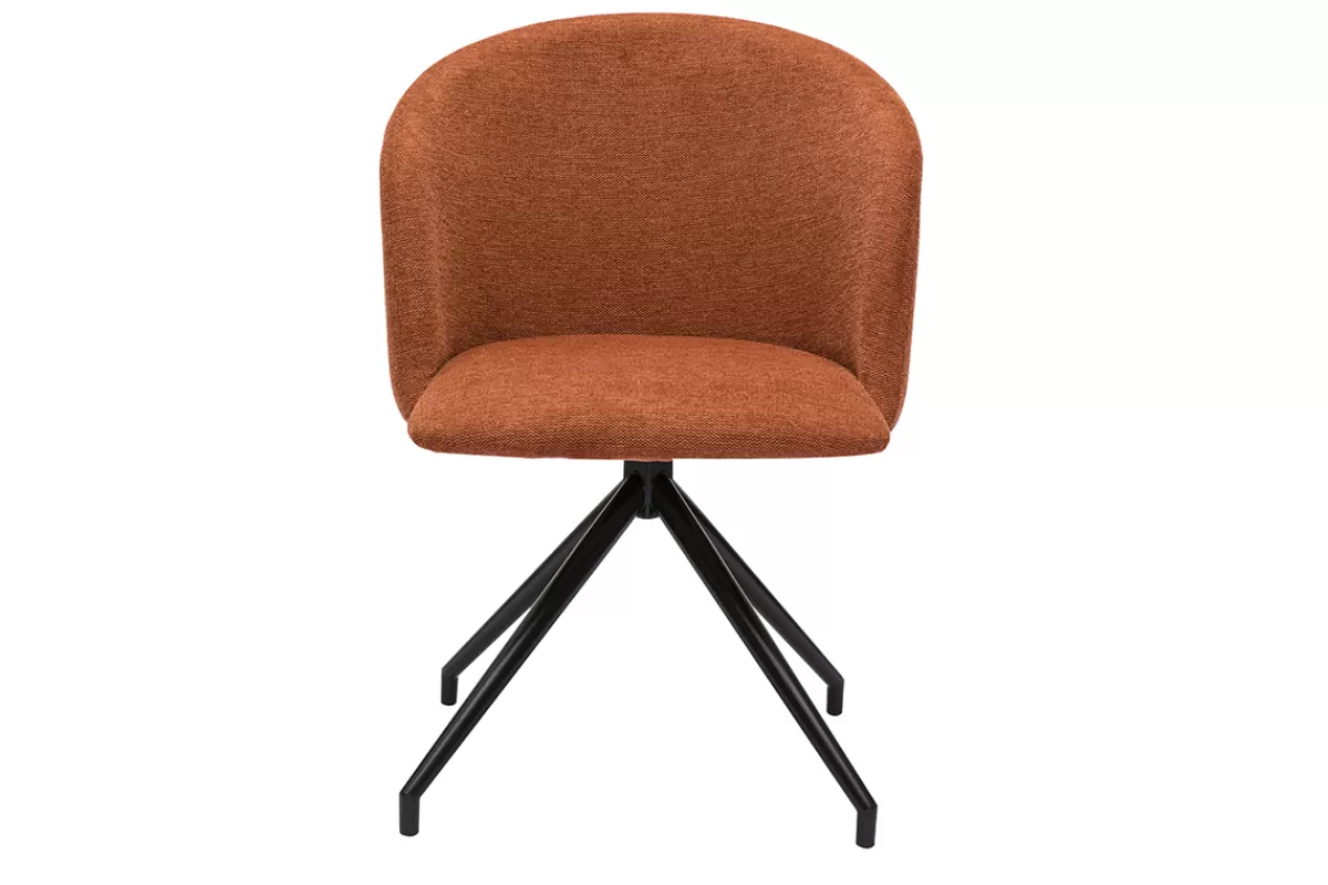 Miliboo Sillas Modernas-Silla de diseño giratoria 360° de terciopelo texturizado color terracota y metal negro VANITY