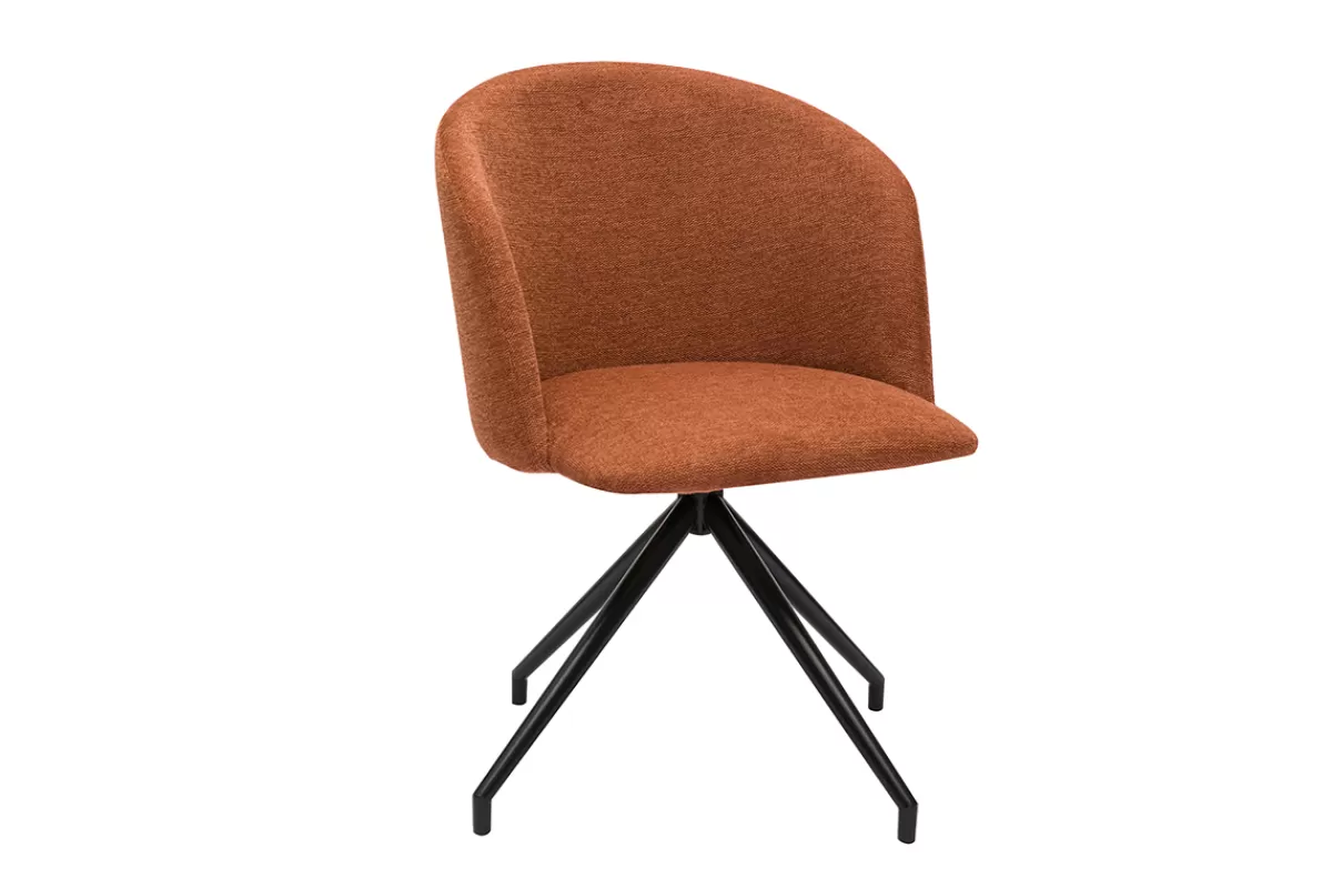 Miliboo Sillas Modernas-Silla de diseño giratoria 360° de terciopelo texturizado color terracota y metal negro VANITY
