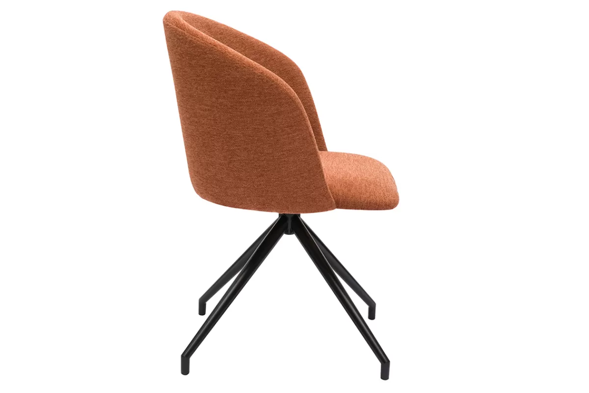 Miliboo Sillas Modernas-Silla de diseño giratoria 360° de terciopelo texturizado color terracota y metal negro VANITY