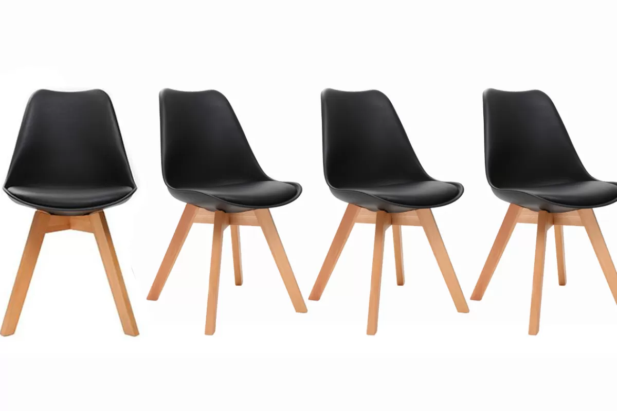 Miliboo Sillas Modernas-Silla de diseño negro lote de 4 PAULINE
