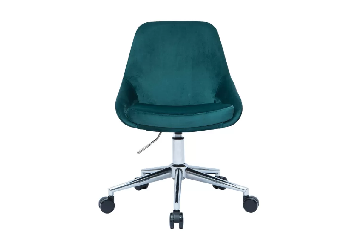 Miliboo Silla De Oficina | Sillón De Oficina A Precios Bajos-Silla de escritorio de diseño ajustable 360º de terciopelo azul petróleo y metal negro HOLO