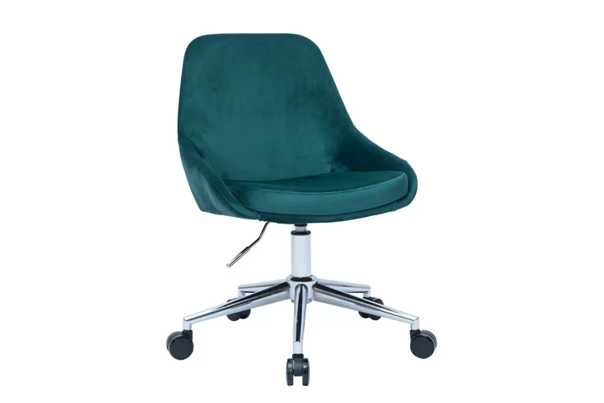 Miliboo Silla De Oficina | Sillón De Oficina A Precios Bajos-Silla de escritorio de diseño ajustable 360º de terciopelo azul petróleo y metal negro HOLO