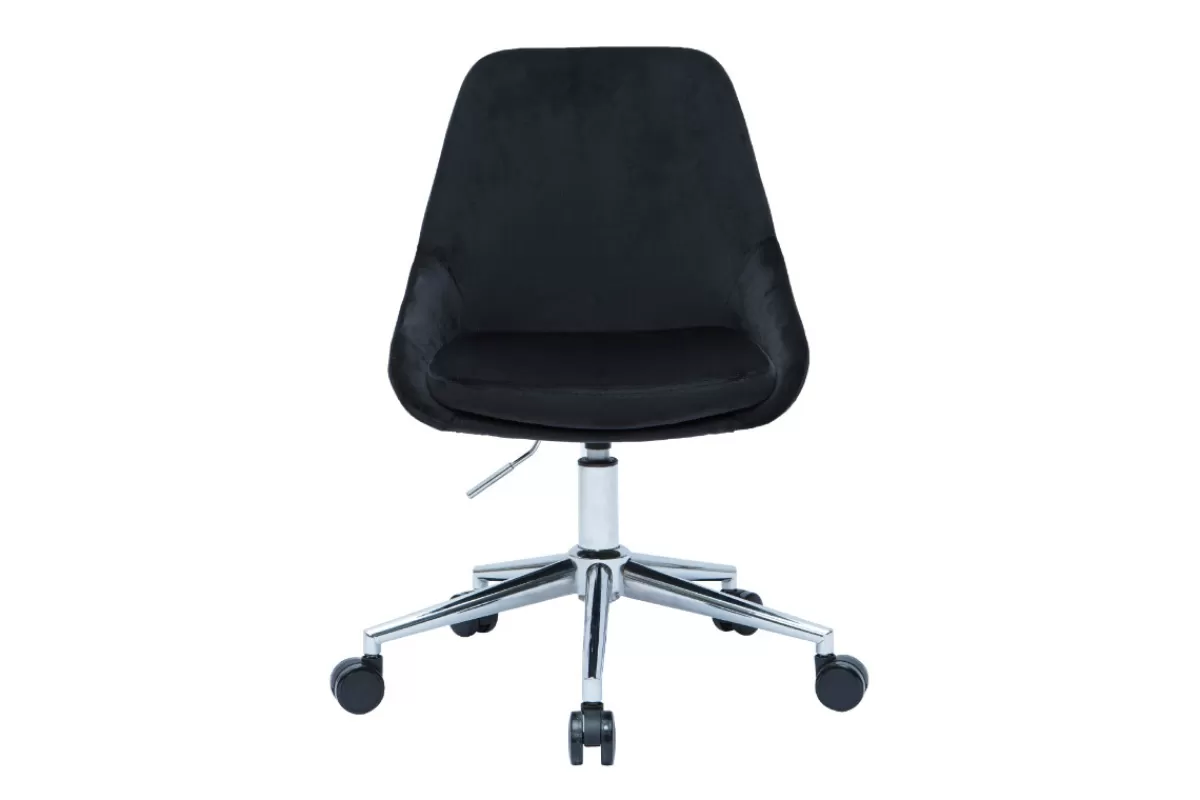 Miliboo Silla De Oficina | Sillón De Oficina A Precios Bajos-Silla de escritorio de diseño ajustable 360º de terciopelo negro y acero cromado HOLO
