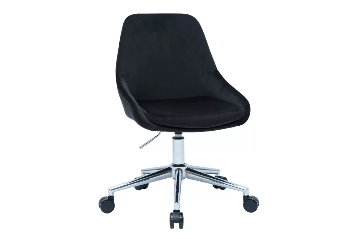 Miliboo Silla De Oficina | Sillón De Oficina A Precios Bajos-Silla de escritorio de diseño ajustable 360º de terciopelo negro y acero cromado HOLO