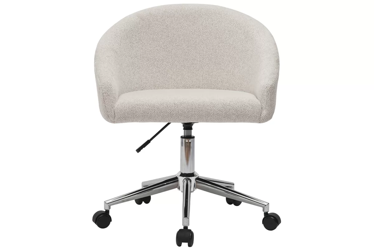 Miliboo Silla De Oficina | Sillón De Oficina A Precios Bajos-Silla de escritorio de diseño de terciopelo chenilla beige con ruedas RAVEN