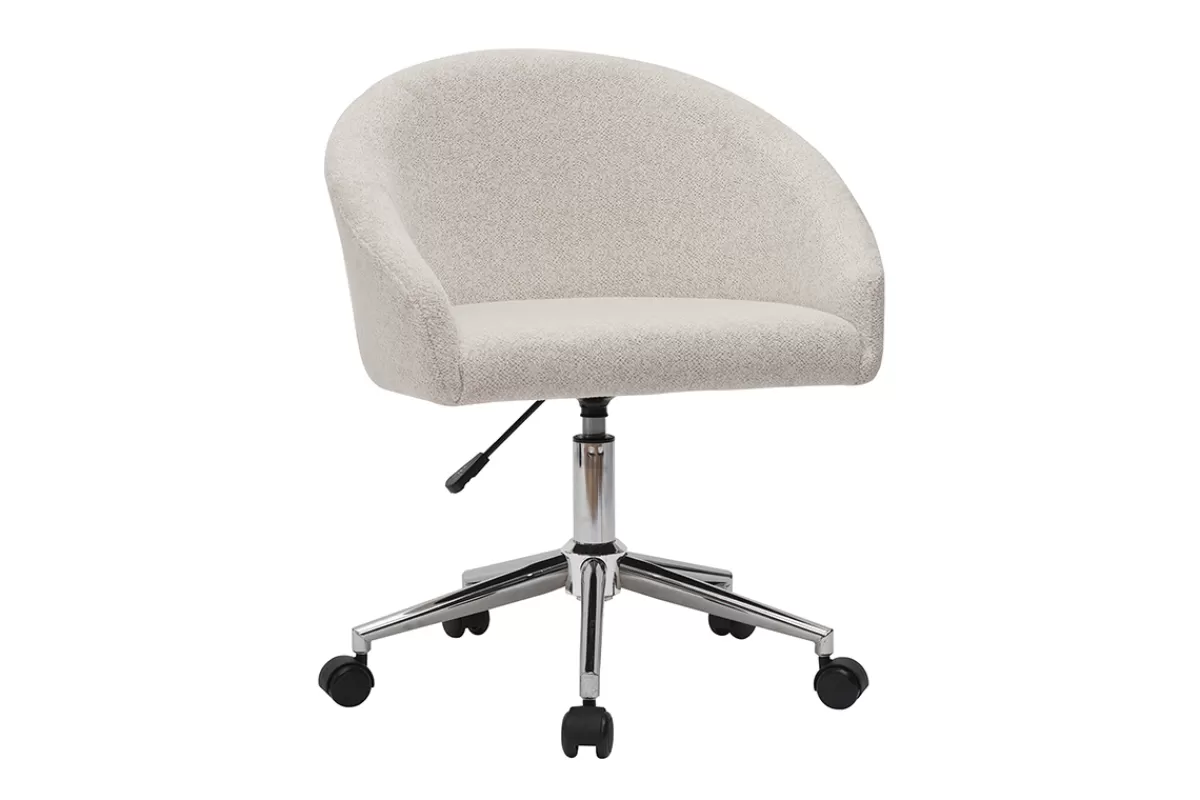 Miliboo Silla De Oficina | Sillón De Oficina A Precios Bajos-Silla de escritorio de diseño de terciopelo chenilla beige con ruedas RAVEN