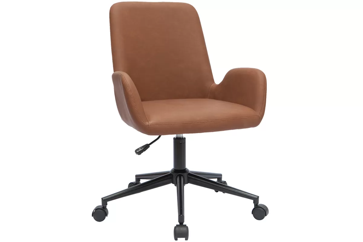Miliboo Silla De Oficina | Sillón De Oficina A Precios Bajos-Silla de escritorio de poliuretano marrón y metal negro ALBAN