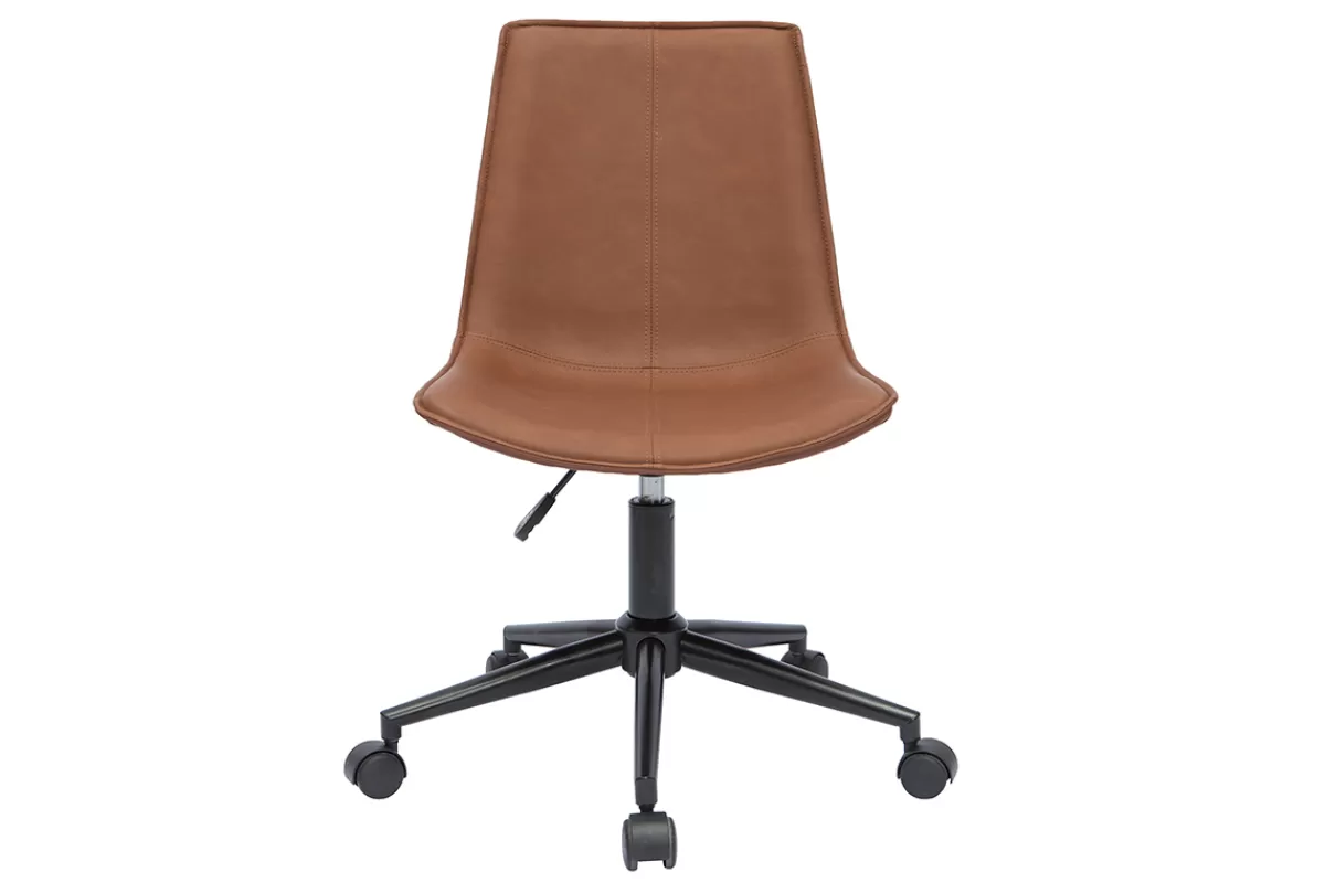 Miliboo Silla De Oficina | Sillón De Oficina A Precios Bajos-Silla de escritorio de poliuretano marrón y metal negro LISON