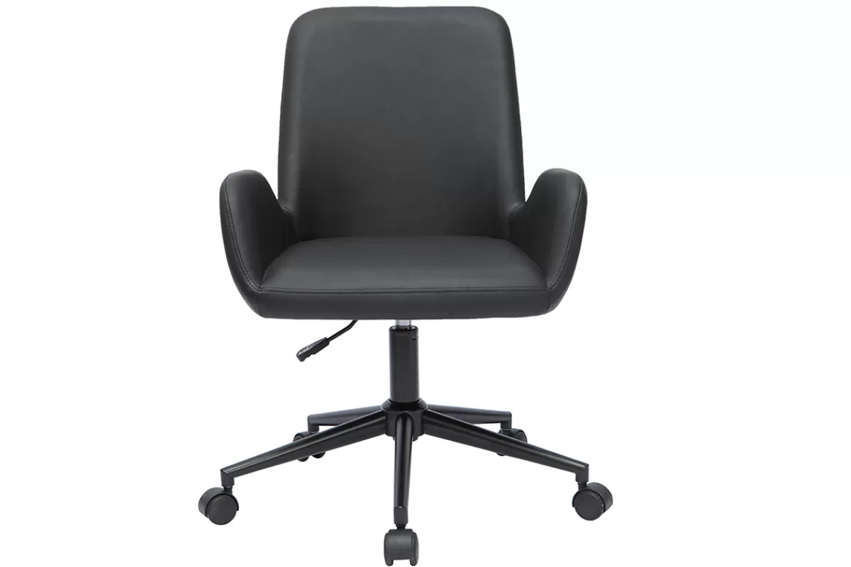 Miliboo Silla De Oficina | Sillón De Oficina A Precios Bajos-Silla de escritorio de poliuretano negro y metal negro ALBAN