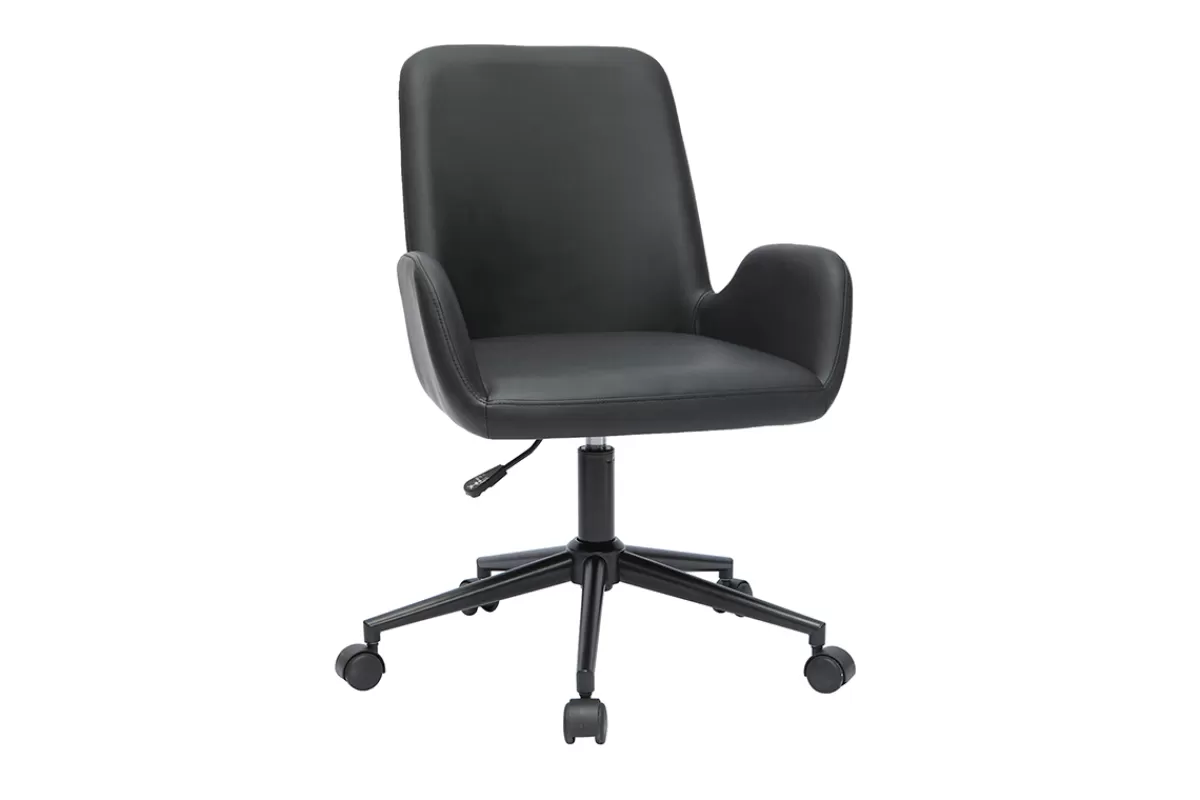 Miliboo Silla De Oficina | Sillón De Oficina A Precios Bajos-Silla de escritorio de poliuretano negro y metal negro ALBAN