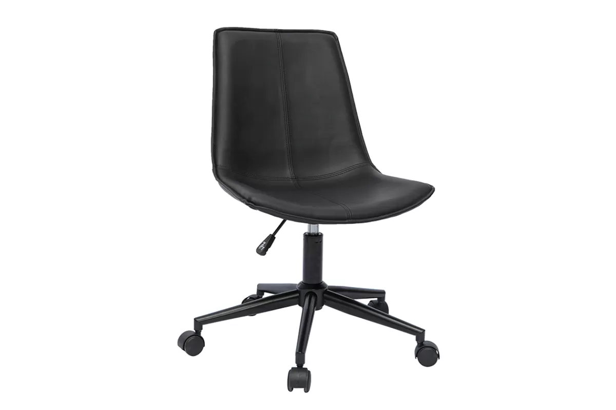 Miliboo Silla De Oficina | Sillón De Oficina A Precios Bajos-Silla de escritorio de poliuretano negro y metal negro LISON