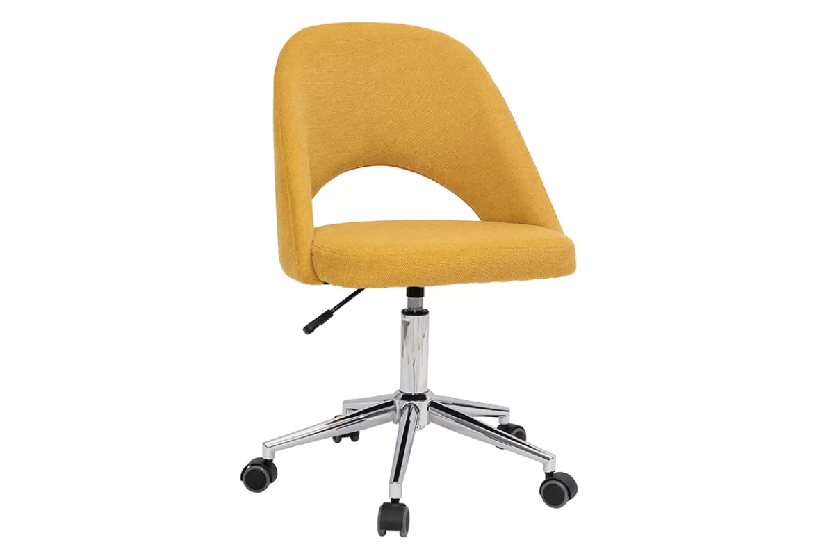 Miliboo Silla De Oficina-Silla de escritorio de tejido efecto aterciopelado texturizado amarillo mostaza y pata cromada COSETTE