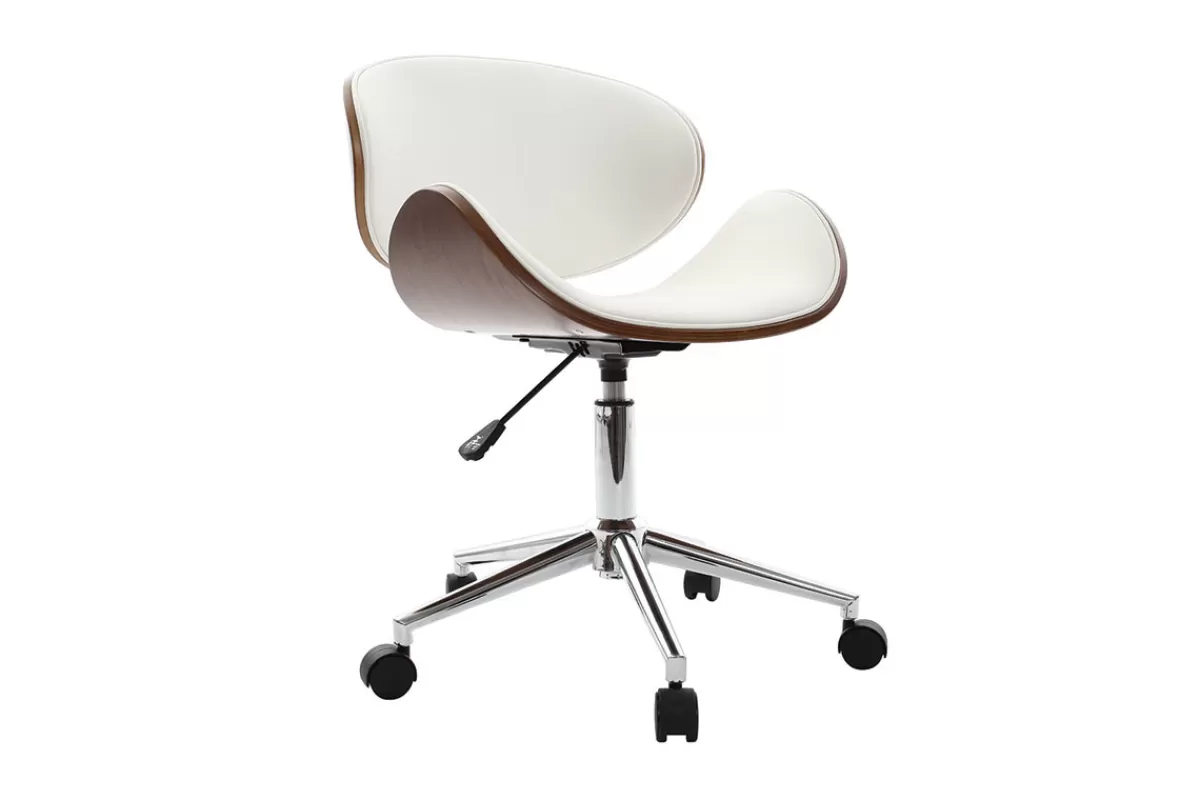 Miliboo Silla De Oficina | Sillón De Oficina A Precios Bajos-Silla de escritorio diseño blanco y madera WALNUT