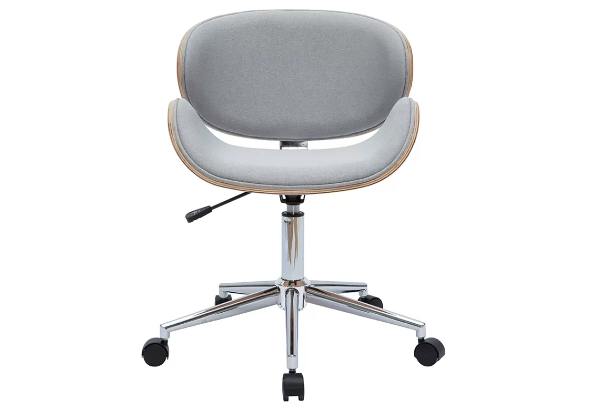 Miliboo Silla De Oficina | Sillón De Oficina A Precios Bajos-Silla de escritorio diseño gris claro y madera clara WALNUT