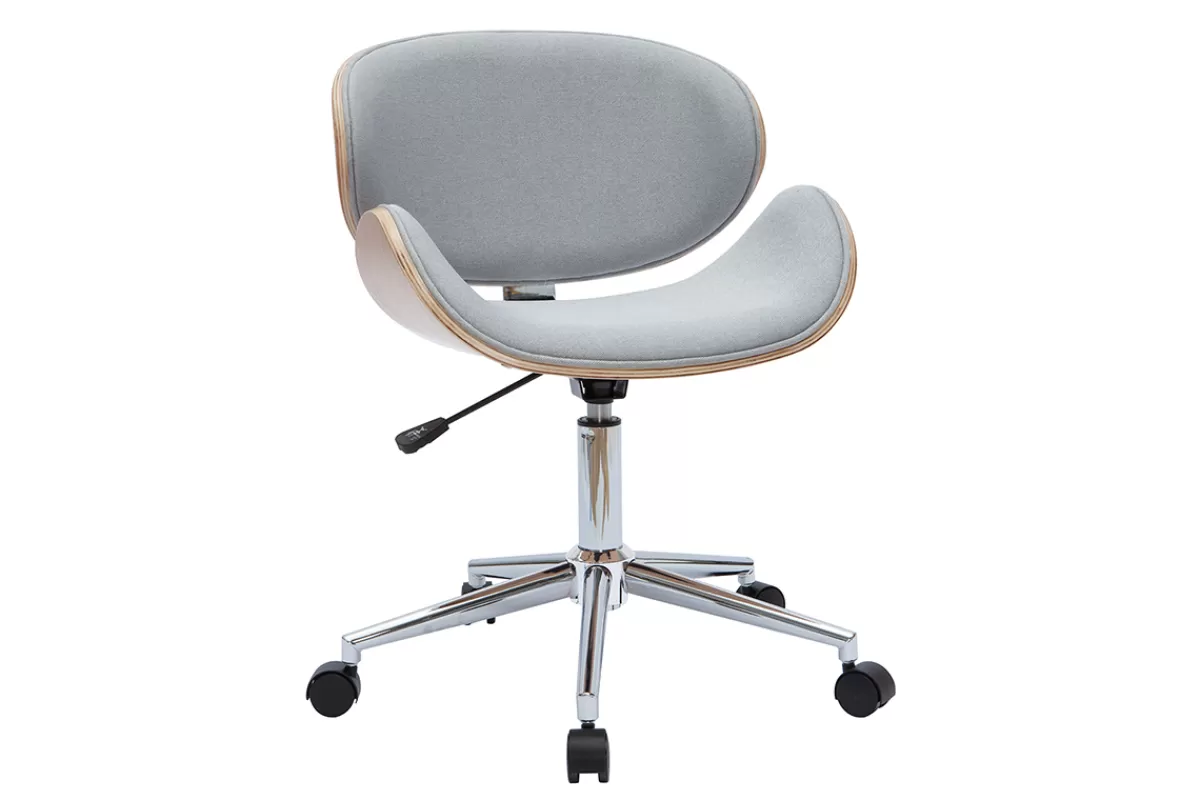 Miliboo Silla De Oficina | Sillón De Oficina A Precios Bajos-Silla de escritorio diseño gris claro y madera clara WALNUT