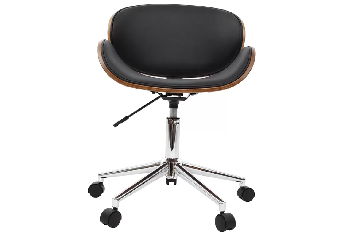 Miliboo Silla De Oficina | Sillón De Oficina A Precios Bajos-Silla de escritorio diseño negro y madera WALNUT