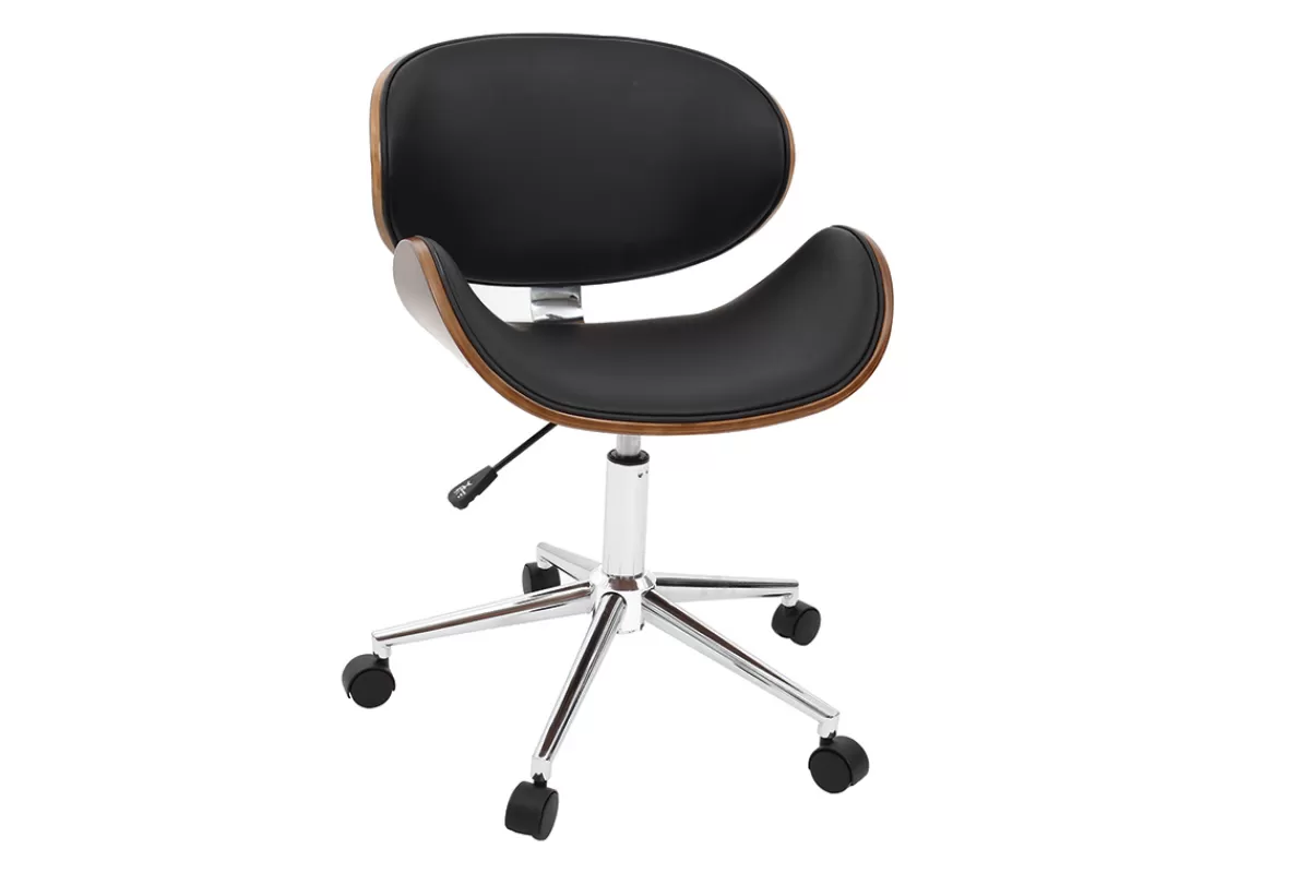 Miliboo Silla De Oficina | Sillón De Oficina A Precios Bajos-Silla de escritorio diseño negro y madera WALNUT