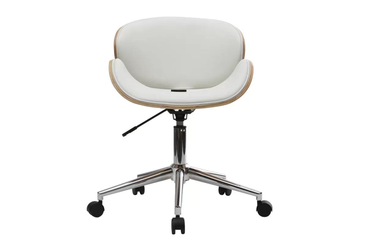 Miliboo Silla De Oficina | Sillón De Oficina A Precios Bajos-Silla de escritorio diseño PU blanco y madera clara WALNUT