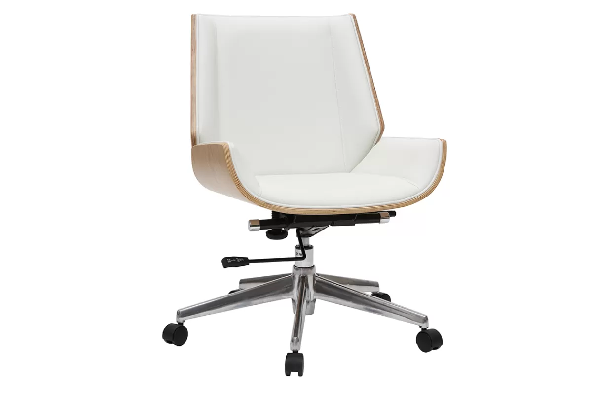 Miliboo Silla De Oficina-Silla de escritorio madera clara y blanca CURVED