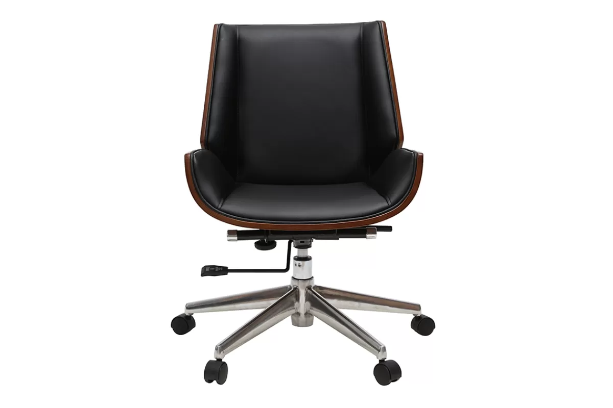 Miliboo Silla De Oficina-Silla de escritorio madera oscura y negra CURVED