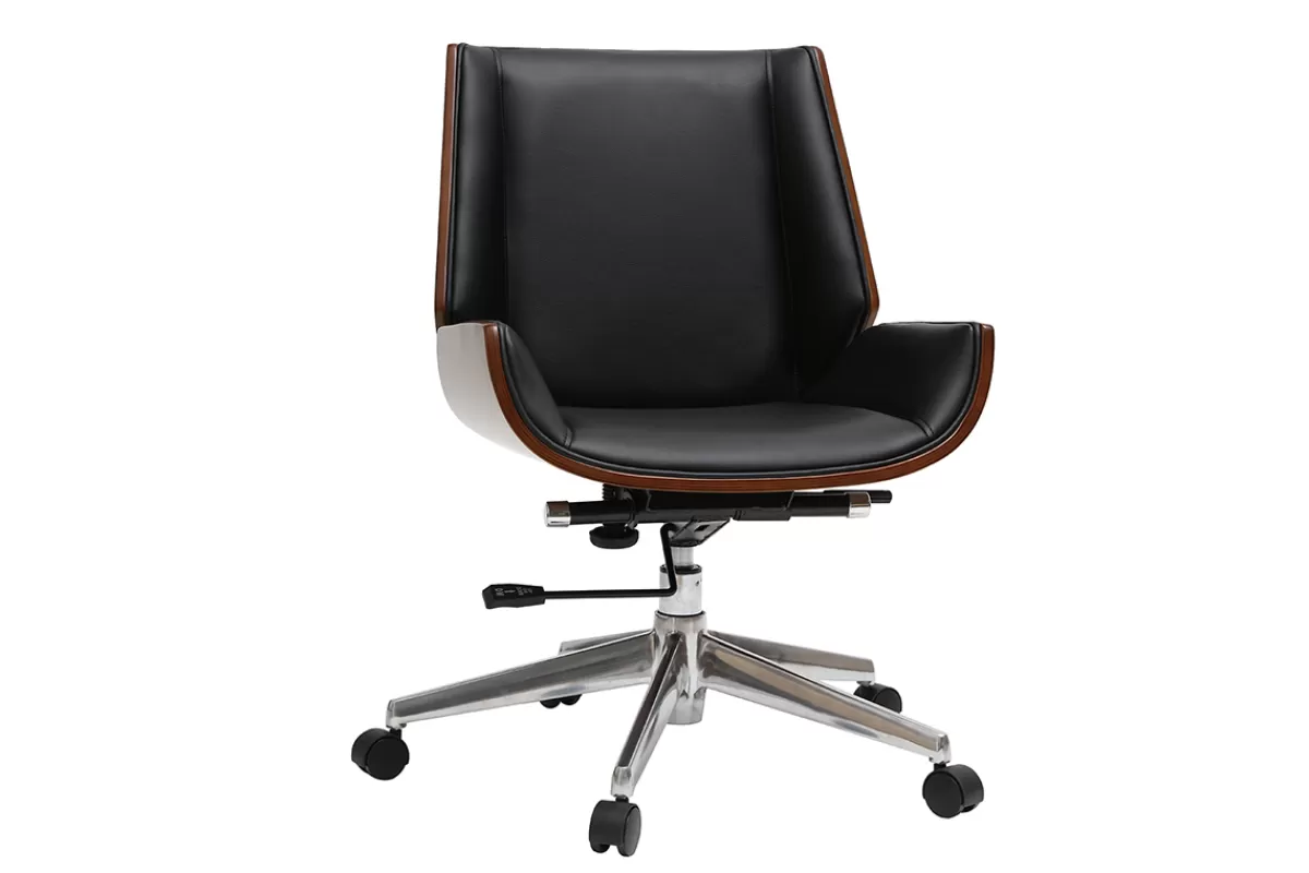 Miliboo Silla De Oficina-Silla de escritorio madera oscura y negra CURVED